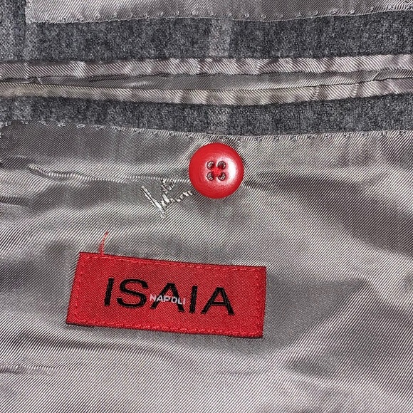 Isaia Plaid Cashmere Wool Grey Suit Windowpane Size 50 Drop 8R Base Marechiaro - Picture 10 of 12